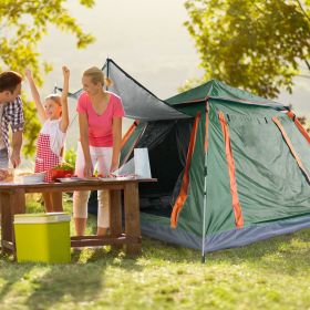 4-5 Person Camping Tent with 2 Mosquito Nets Windows and Carrying Bag in Green