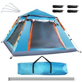 4-5 Person Camping Tent with 2 Mosquito Nets Windows and Carrying Bag in Blue