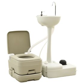 Portable Camping Toilet 2.6+2.6 gal and Handwash Stand 5.3-gal Set Gray