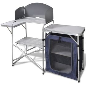 Foldable Camping Kitchen Unit with Windshield, Aluminum