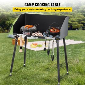 VEVOR Carbon Steel Camp Cooking Table with Three-Sided Windscreen and Legs for Outdoor Food Preparation and Dutch Oven