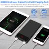 20000mAh Power Bank Ultra Thin External Battery Pack Phone Charger Dual USB Ports Flashlight Battery Remain Display - Black