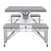 Foldable Camping Table Set with 4 Stools Aluminum Extra Light, Gray