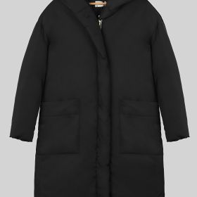 Plus Size Hoodie Longline Puffer Coat; Women's Plus Elegant Solid Down Coat Winter Coat (Color: Black, Size: 4XL(20))