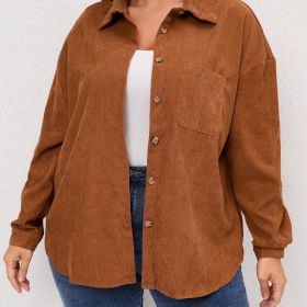 Women's Plus Size Drop Shoulder Coat; Casual Spring Fall Solid Color Button Up Outerwear (Color: Dark Brown, Size: 3XL(18))