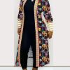 Plus Size Graphic Print Long Sleeve Cardigan; Women's Plus Elegant Slight Stretch Cardigan; Coat