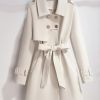 Plus Size Solid Button Up Long Sleeve Coat With Belt; Women's Plus Lapel Collar Elegant Long Coat