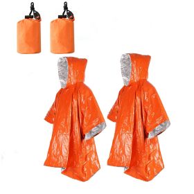 2pcs Emergency Blanket Poncho; Ultralight Waterproof Thermal Survival Space Blanket. (orange,green: Orange 2pcs)