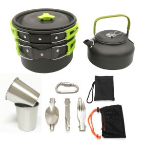 Pots, Pans, and Teapot 2-3 Place Camping Cooking Set (orange,green: VNJF-green)