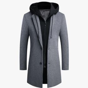 Wool Hooded Coat Long Overcoat Jacket (Color: Gray, Size: M)