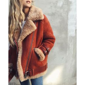 Autumn Winter Women Fashion Warm Fur Coat Casual Style Zipper Motorcycle Leather Coat Jacket Winter Outwear (Color: Grey, Size: 2XL)