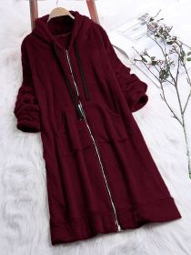 European and American autumn and winter women's long-sleeved hooded casual plush warm jacket (Color: Black, Size: S)