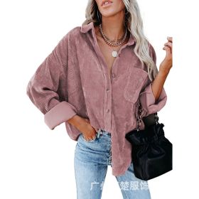 Women's Fall/Winter New Oversize Corduroy Loose Button Shirt (Color: Pink, Size: S)