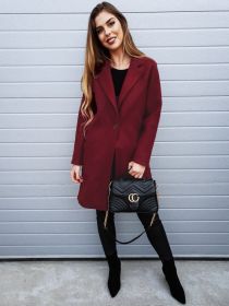 Autumn Winter Jacket Sexy Lapel Open Button Long Sleeve Slim Jacket (Color: Burgundy, Size: L)