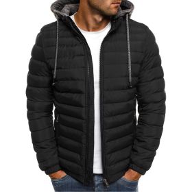 Winter New Men's Casual Cotton Jacket Youth Short Warm Hooded Cotton Jacket (Color: Black, Size: L)