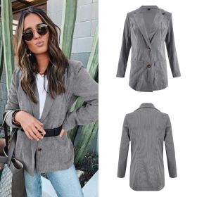 New Autumn and Winter Hot Women's Solid Color Loose Pocket Long-sleeved Jacket (Color: Gray, Size: L)