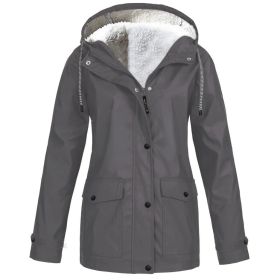 Women's Hot Sale Plus Fleece Jacket Outdoor Mountaineering Fall/Winter (Color: dark gray, Size: M)