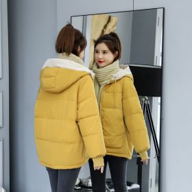 New Cotton-padded Jacket Women's Winter Short Loose Down Padded Jacket Ladies Padded Jacket Loose Hooded Jacket (Color: Yellow, Size: XXL)