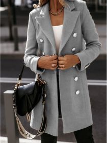 Women's Fall/winter Long-sleeved Suit Collar Double-breasted Woolen Coat Coat (Color: Gray, Size: XXL)