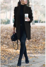 Fall/winter women's new coat fashion solid color stand collar woolen coat (Color: Black, Size: XXXXL)