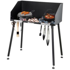 Dutch Oven Cooking Table W/ Wind Shield (orange,green: Black, Small: 30 x16 x 38 in)