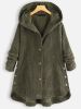 Plus Size Rib Knit Solid Hoodie Button Front Coat; Women's Plus Slight Stretch Casual Winter Coat