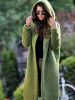 Plus Size Button Front Solid Hoodie Cardigan Coat; Women's Plus Elegant Medium Stretch Longline Coat