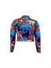 Plus Size Fashion Print Long Sleeve Crop Motorcycle Jacket; Women's Plus Slight Stretch Outerwear