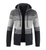 Men's Hooded Sweaters Jacket Heavyweight Full Zip Strips Patchwork Hoodies with Pockets 4 Colors