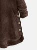 Plus Size Rib Knit Solid Hoodie Button Front Coat; Women's Plus Slight Stretch Casual Winter Coat