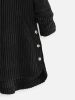 Plus Size Rib Knit Solid Hoodie Button Front Coat; Women's Plus Slight Stretch Casual Winter Coat