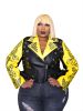 Plus Size Faux Leather Colorblock Rivet Decor Crop Jacket; Women's Plus Casual Lapel Collar Coat