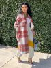 Plus Size Plaid Pattern Oversize D Coat; Women's Plus Slight Stretch Casual Single Breasted Coat