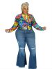 Plus Size Fashion Print Long Sleeve Crop Motorcycle Jacket; Women's Plus Slight Stretch Outerwear