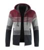 Men's Hooded Sweaters Jacket Heavyweight Full Zip Strips Patchwork Hoodies with Pockets 4 Colors