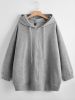 Plus Size Oversized Long Sleeve Drawstring Zip Up Hoodie Sweatshirt; Women's Plus Drop Shoulder Casual Solid Sweatshirt