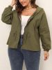 Women's Plus Size Drawstring Waist Zipper Front Hooded Jacket; Spring Fall Long Sleeve Jacket