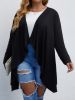 Plus Size Solid Knitted Long Coat; Women's Casual Spring Fall Asymmetric Open Front Coat