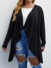 Plus Size Solid Knitted Long Coat; Women's Casual Spring Fall Asymmetric Open Front Coat