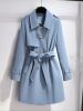 Plus Size Solid Button Up Long Sleeve Coat With Belt; Women's Plus Lapel Collar Elegant Long Coat