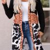 Women's Outwear Loose Cow Pattern Print Patchwork Open Front Jacket